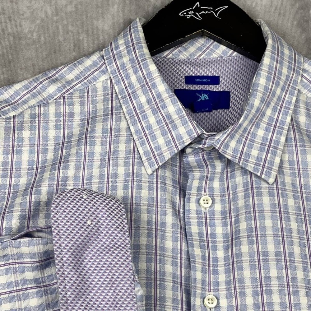 Egara Men's XXL Blue Purple Plaid 100%‎ Cotton Non-Iron Dress Shirt